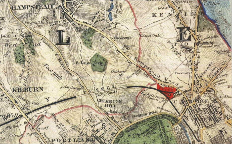 1841 Davies Map showing new railway