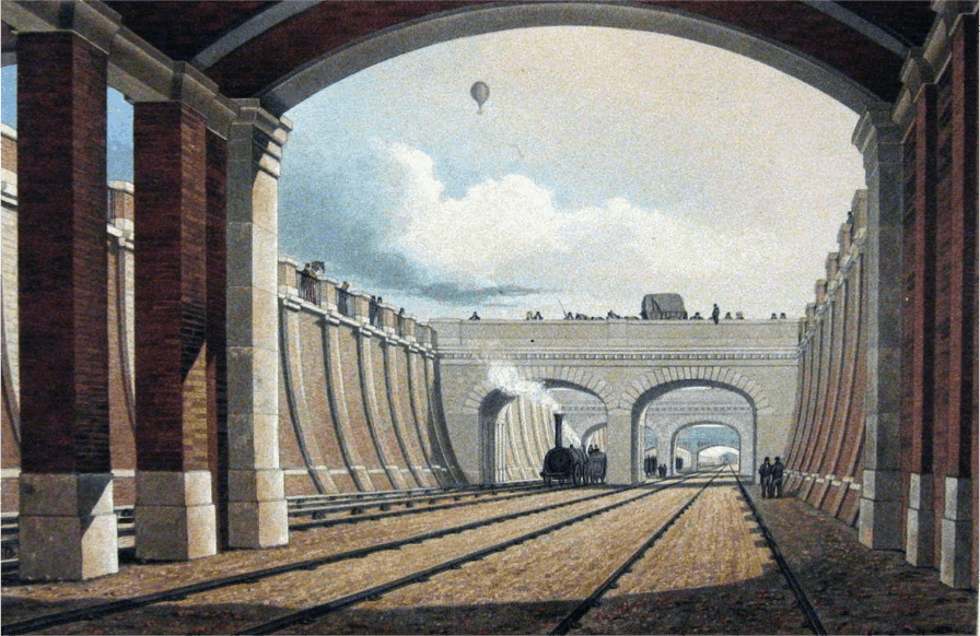 View towards Euston of Camden Incline from under Hampstead Road Bridge, Sept. 1837