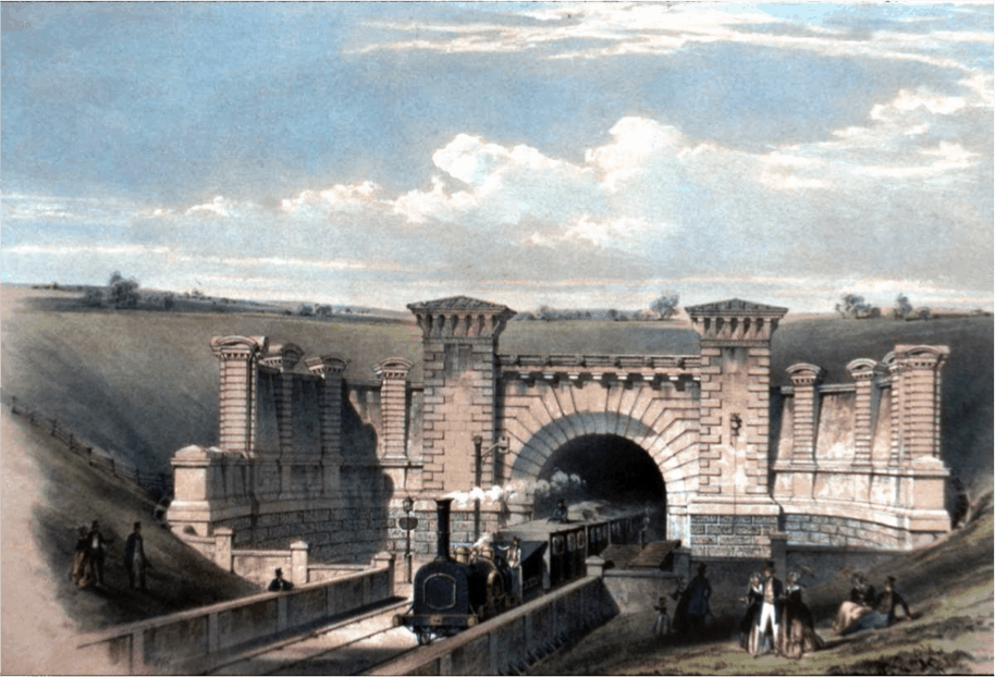 Coloured lithograph of the Primrose Hill Tunnel East Portal