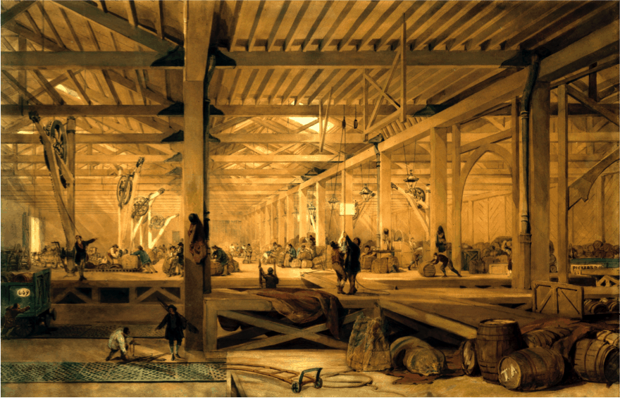 painting showing inside of Pickfords Shed